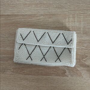 Bass White Beaded Clutch